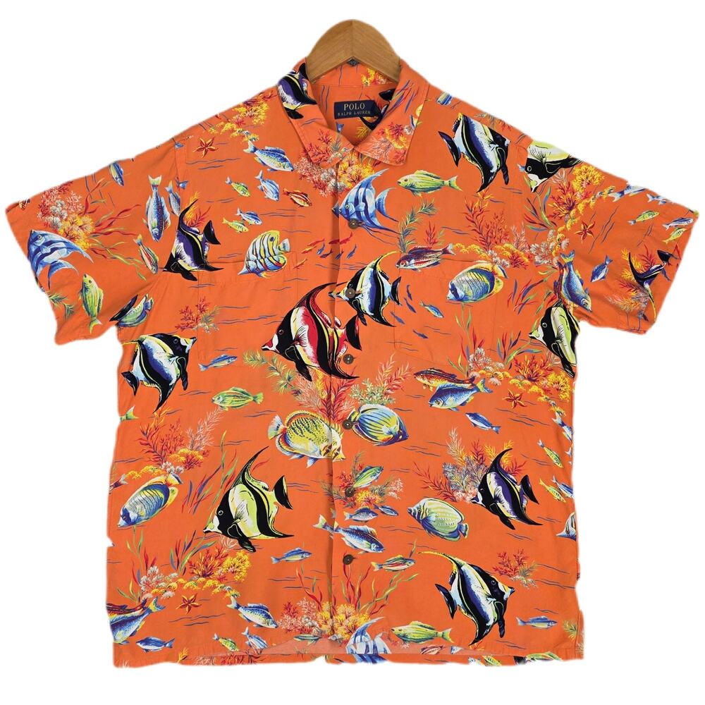 POLO RALPH LAUREN VINTAGE 90's TROPICAL FISH SHIRT – SIZE LARGE – 100% VISCOSE